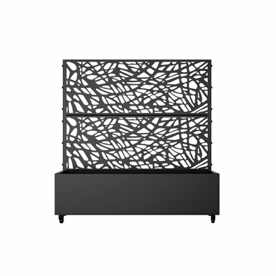 Lirago 4ft Black Metal Raised Garden Bed with Trellis Wheels for Mobility-Privacy Screen Planter