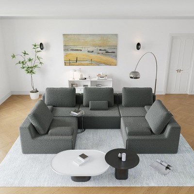 125'' Modular Convertible Compressed U-Shaped Sectional Sofas with Foam-Filled Deep Seats, Free Combination Available in 3 Colors