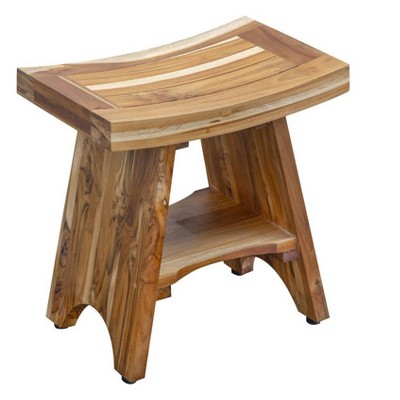 EcoDecors® Serenity® 18" Teak Wood Shower Bench with Shelf in EarthyTeak Finish