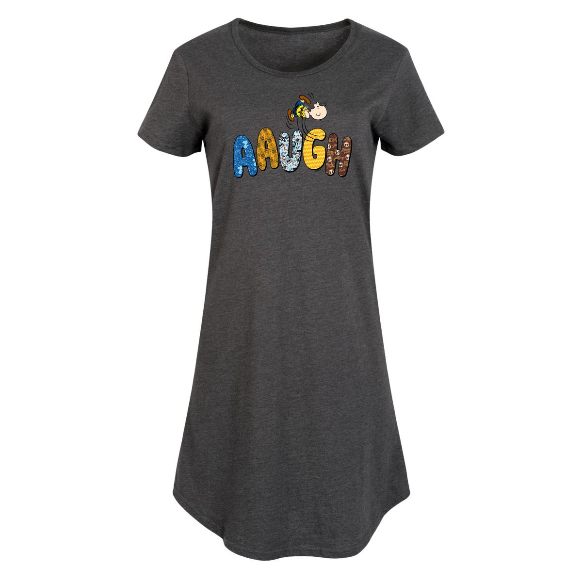 Women's - Peanuts - Aaugh Pattern Charlie Brown Graphic T-shirt Dress - thumbnail 7