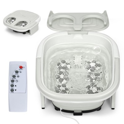 Costway Foldable Foot Spa Bath Motorized Massager w/ Bubble Red Light Timer Heat Gray