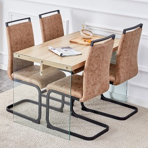 CAVINAS Dining Table Set for 4 Kitchen Table Wood Texture MDF Coffee Table Tempered Glass Legs with 4 Chairs - 1 of 4
