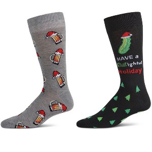 MeMoi 2 Pair Men's Rayon Blend "Holiday Cheer" Christmas Novelty Crew Socks Gray-Black 10-13 - 1 of 4