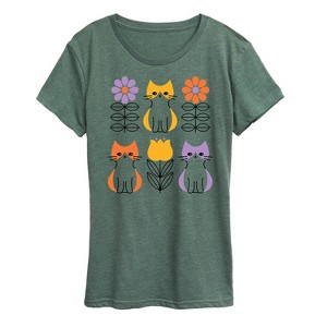 Women's - Instant Message - Retro Flower Cat Short Sleeve Graphic T-Shirt - 1 of 4