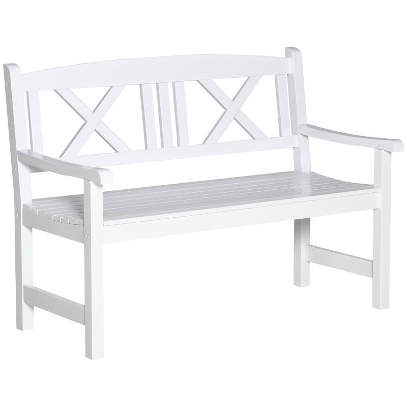 Outsunny 2-Seater Wooden Garden Bench, 4FT Outdoor Patio Loveseat with Unique X-Shape Back for Yard, Lawn, Porch, 1 of 7
