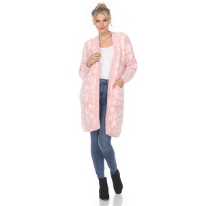 Women's Leopard Print Open Front High Pile Fleece Coat - White Mark - 1 of 4