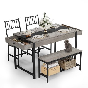 4-Person Farmhouse Dining Set - Space-Saving Table with 2 Chairs & Bench, Storage Rack & Drawers, Breakfast Nook Kitchen Table - 1 of 4