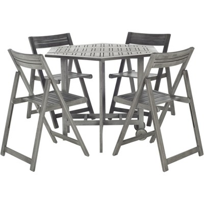 Grey Wash Acacia Wood Foldable Dining Table and 4 Chairs Set