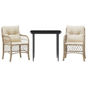 vidaXL Bistro Set Beige PE Rattan, Powder-Coated Steel, Tempered Glass - 1 of 4