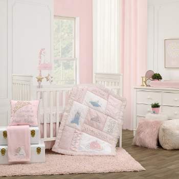 Disney Princess Enchanting Dreams Pink and White 3 Piece Nursery Crib Bedding Set - Comforter, 100% Cotton Fitted Crib Sheet, and Crib Skirt