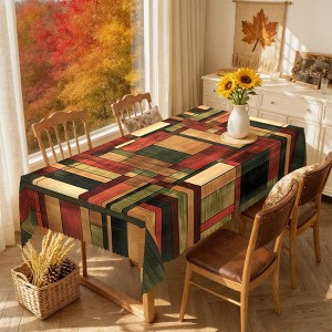 LOVEVOOK Checkered Wood Grain Tablecloth - Farmhouse Animals Table Covers, Rooster Plaid Table Clothes for Dining Room, Party, Home Decor - 1 of 4