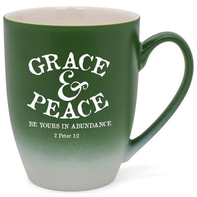 Elanze Designs Grace & Peace Be Yours In Abundance 2 Peter 1:2 Two Toned Ombre Matte Green and White 12 ounce Ceramic Stoneware Coffee Cup Mug