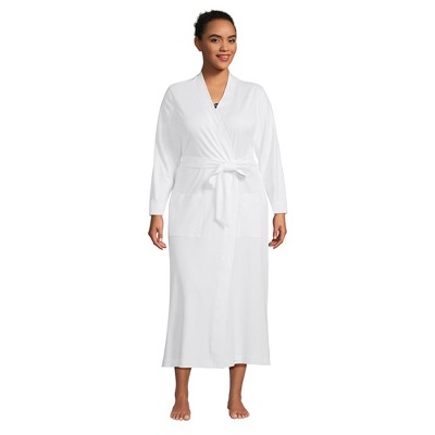 Plus Size White Cotton Long Sleeve Midcalf Robe