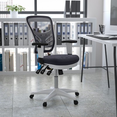 Ergonomic Mid-Back Mesh Executive Chair with Swivel & Adjustable Arms in Gray and White
