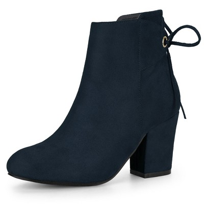 Allegra K Women's Round Toe Block Heel Side Zipper Lace Up Back Ankle Boots