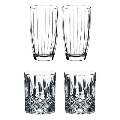 Riedel Sunshine Collection Classic Crystal Tall All-Purpose Glass and Crystal Scotch & Bourbon Tumbler Whiskey Glass, Set of 4