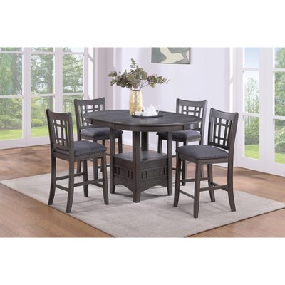 NicBex 42" Round Dining Table Set for 4 Counter Height Extendable Dining Table Storage Base with 4 Chairs for Kitchen
