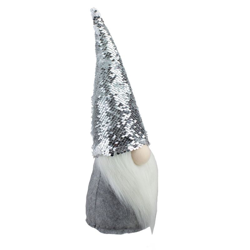 Northlight 14" Gray Standing Christmas Gnome with Silver Flip Sequin Hat, 3 of 8