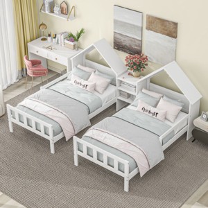 Platform Beds Modern with Built-In Nightstand for Kids Bedroom 77.8”W - 3irtyhousy - 1 of 4