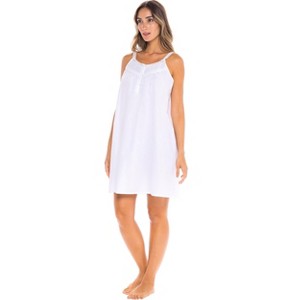 ADR 100% Cotton Nightgowns for Women, Sleeveless Button Up Short Vintage Victorian White Cotton Nightgown - 1 of 3