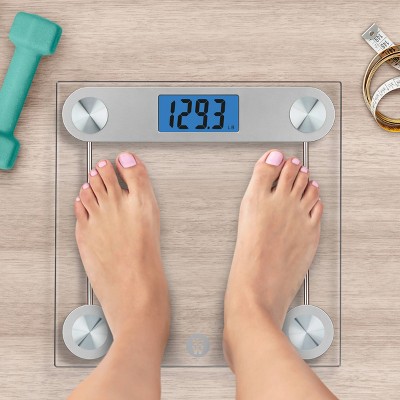 Digital Clear Glass Bathroom Scale with Blue Backlight Display