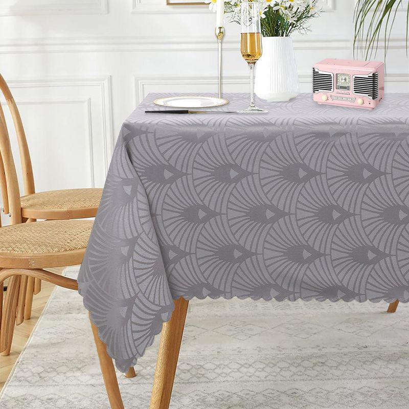 Jacquard Table Cloth Heavy Weight Damask Fabric Tablecloth, 55"x90" Light Gray, 2 of 8