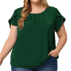 Agnes Orinda Women's Plus Size Elegant Pleated Petal Tulip Short Sleeve Office Work Summer Blouses - 1 of 4