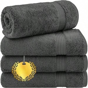 4 Piece Turkish Bath Towels, Extra Large Soft Plush, Dark Gray Bathroom Set (27 Inch X 54 Inch) - 1 of 4