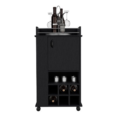 Fraser Mobile Bar Cart with Built-In Wine Rack and Storage - Black