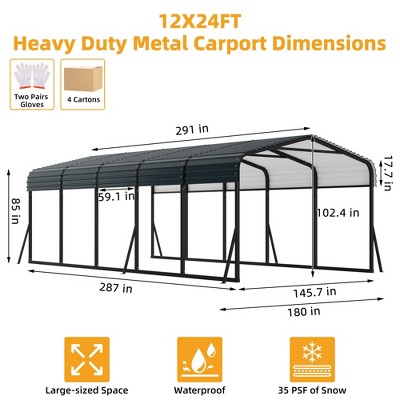 10 x 15 FT Metal Carport with Galvanized Steel Roof, Heavy Duty Metal Roof Carport with Enhanced Base, Tall Kits Garage for Tractors, Trucks, Boats