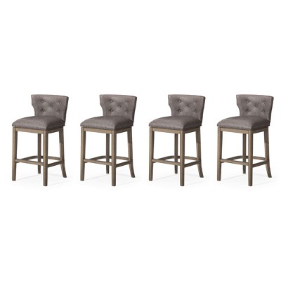 Maven Lane Hugo Low Back Kitchen Stool with Vegan Leather Upholstered Seat, Set of 4