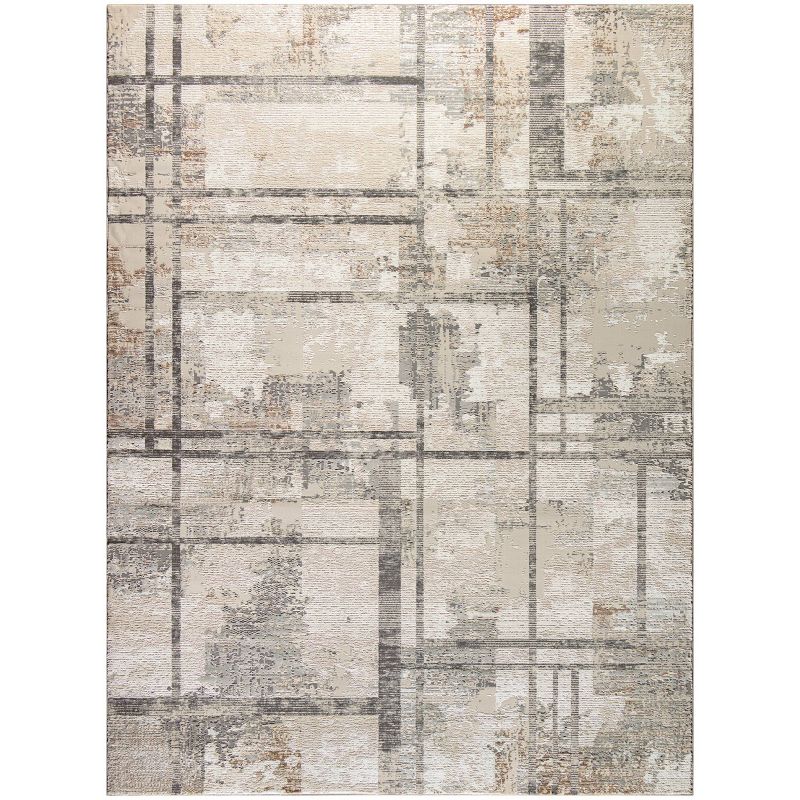 Nourison Modern Geometric Sustainable Woven Rug with Lines Beige, 1 of 12