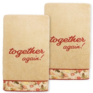 Linum Home Textiles THANKSGIVING TOGETHER AGAIN - Embroidered Luxury 100% Turkish Cotton Hand Towels - 1 of 3