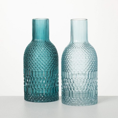 10"H Sullivans Turquoise Faceted Bottle Vases Set of 2, Blue - image 1 of 4