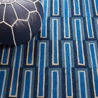 Ivory and Blue Geometric Wool 6' x 9' Handmade Tufted Rug