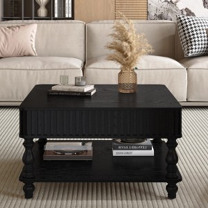 GDFStudio Melisande Mid-Century Modern Square Fluted Lift-Top Coffee Table with Hidden and Open Storage - 1 of 4