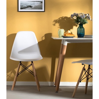 White Plastic Shell Side Chair with Beech Wood Legs