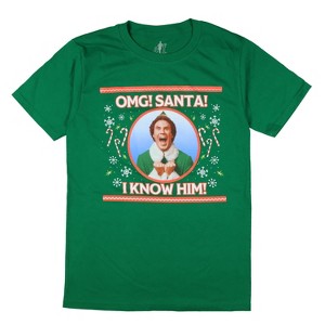 Seven Times Six Elf Buddy T-Shirt Men's OMG Santa I know Him Holiday Tee - 1 of 4