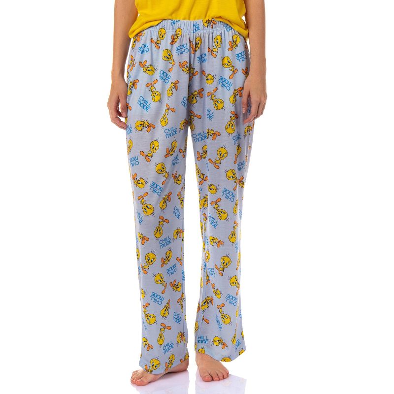 Looney Tunes Women's This Is How I Chill Tossed Tweety Bird Sleep Pajama Set Yellow, 3 of 6