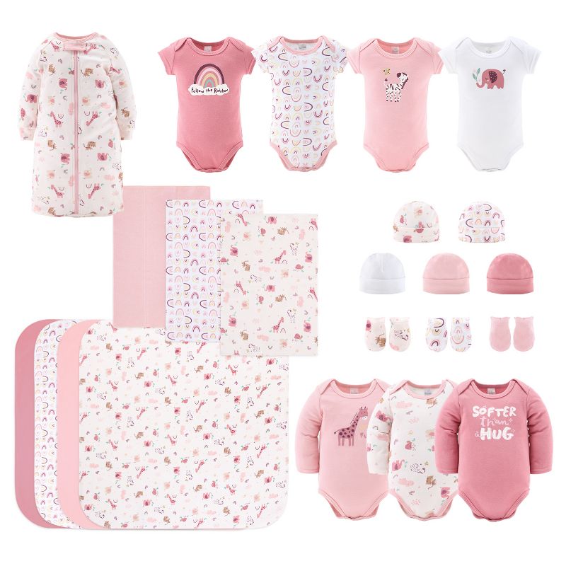 The Peanutshell Rainbow Safari 23-Piece Layette Gift Set in Pink/White 0-3 months, 0-3 Months, 1 of 9
