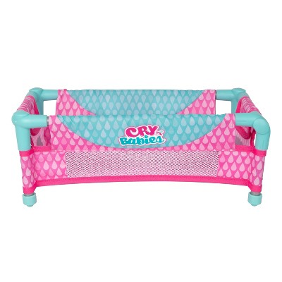 Cry Babies Pink and Blue Foldable Metal Baby Doll Crib
