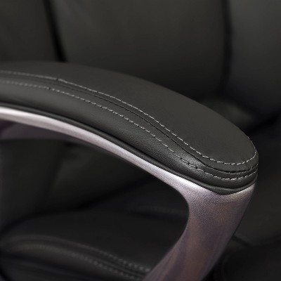 Executive Swivel Office Chair with Lumbar Support, Black Faux Leather