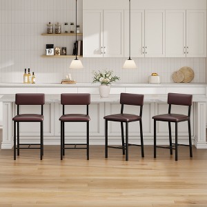 Set of 4 Bar Chair  with Thick Cushion, Backrest and Footrest for Dining Room, Kitchen Island Counter Chair - 1 of 4