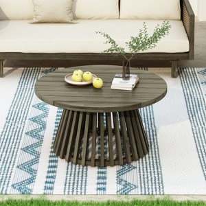 MOEPISY Outdoor Acacia Wood Patio Coffee Table, Round Coffee Table For Backyard, Lawn, Balcony, Grey Finish - 1 of 4