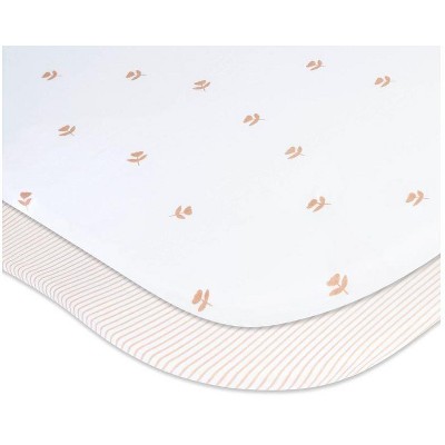 Bassinet Sheet - Mauve Tulips & Stripes Bassinet Sheet - Mauve Tulips & Stripes