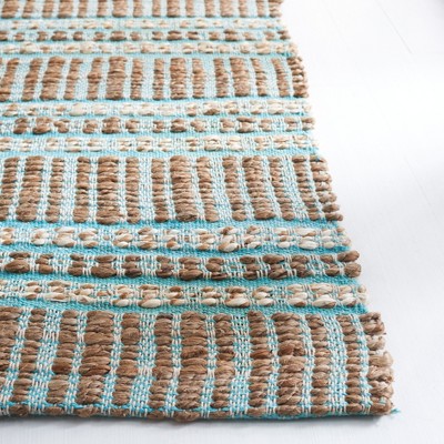 Teal and Natural Flat Woven Cotton Area Rug