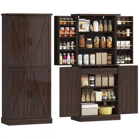 Homcom 72" Tall Kitchen Pantry Cabinet, Farmhouse Storage Cabinet with 8 Door Racks, Freestanding Food Pantry with Adjustable Shelves, Brown