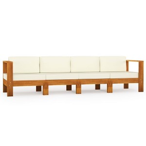 vidaXL Modern Acacia Wood 4-Seater Lounge Set with Cream White Cushions - Ideal for Garden, Patio, Balcony - Comfortable Outdoor Wooden Furniture - 1 of 4