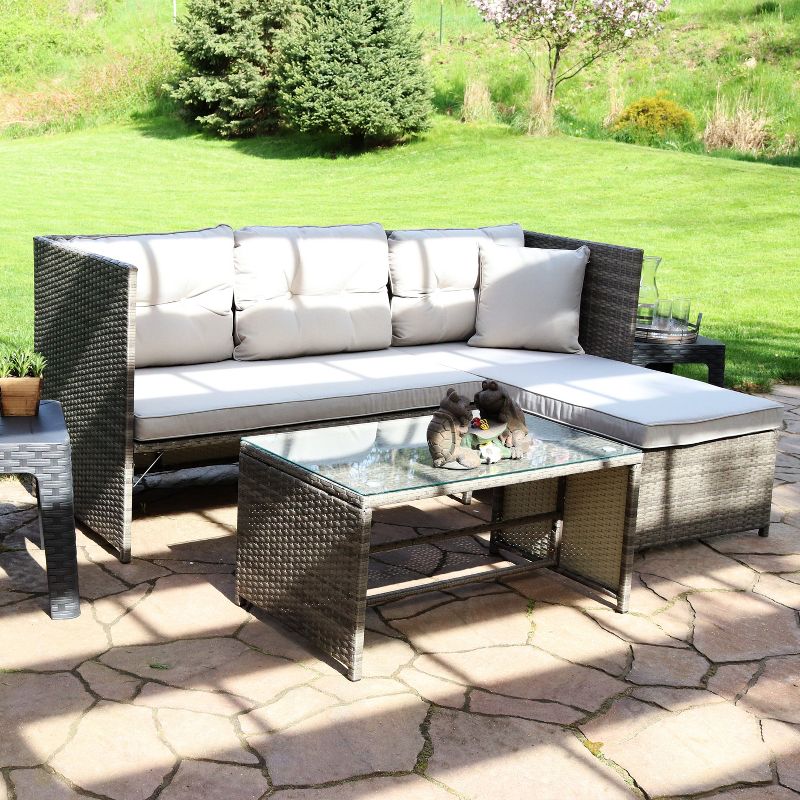 Sunnydaze Outdoor Longford Patio Sectional Sofa Conversation Set with Cushions and Table - 3pc, 3 of 13