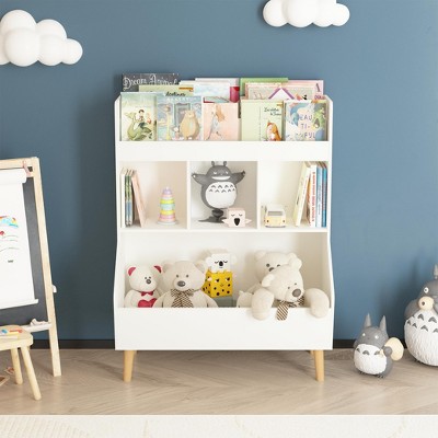Kids Bookshelf and Toy Storage with Legs, Children Bookcase for Kids Room, Living Room, Nursery,White